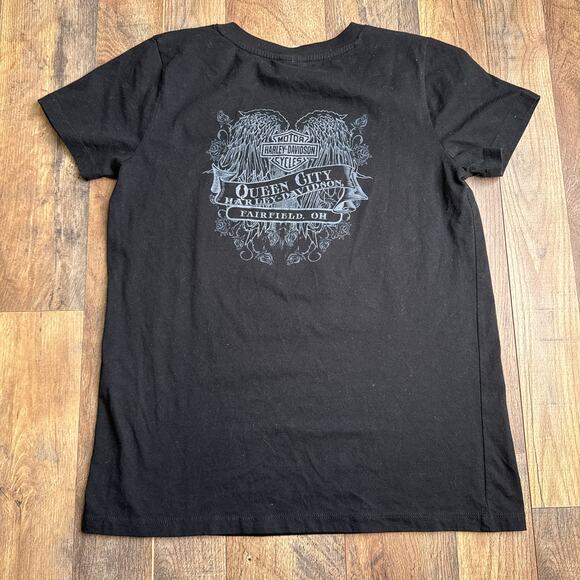 Harley Davidson T-Shirt Women's Medium Black Motorcycle Short‎ Sleeve Ohio 6432 - Picture 3 of 9